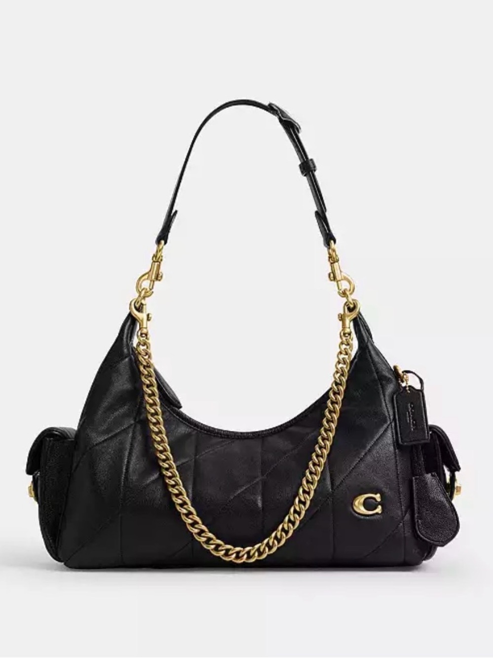 Coach Black Pocket Juliet Bag 30 with Gold Chain